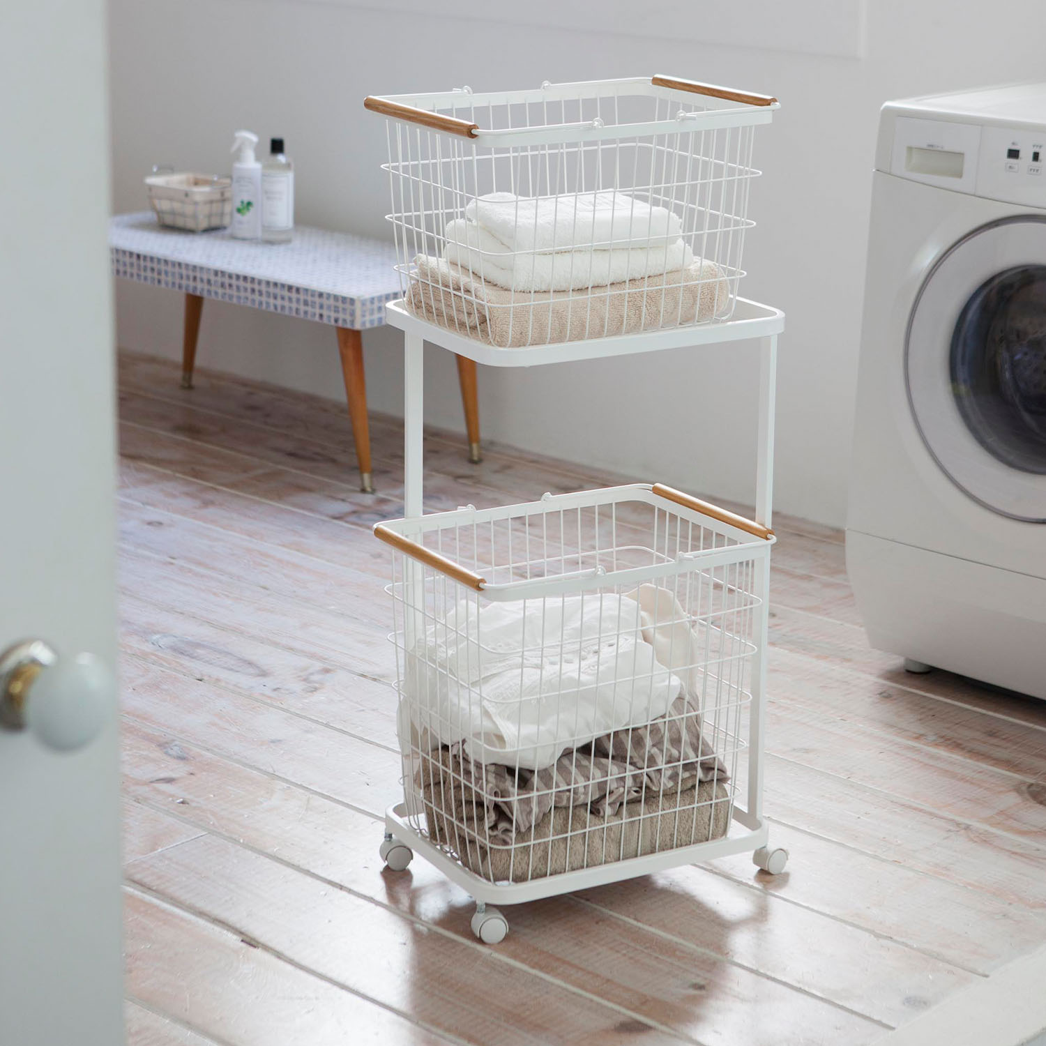 Tosca Laundry Basket M + L Set With Steel Wagon