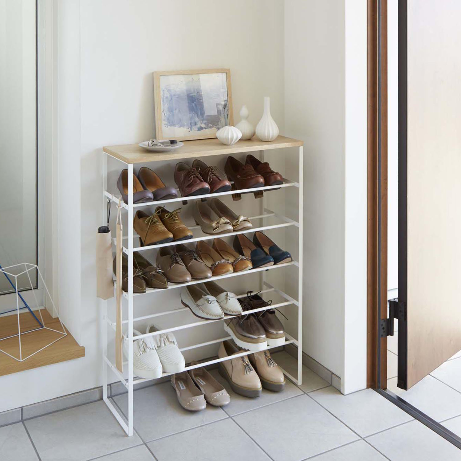 Tower 6 Tier Wood-Top Shoe Rack