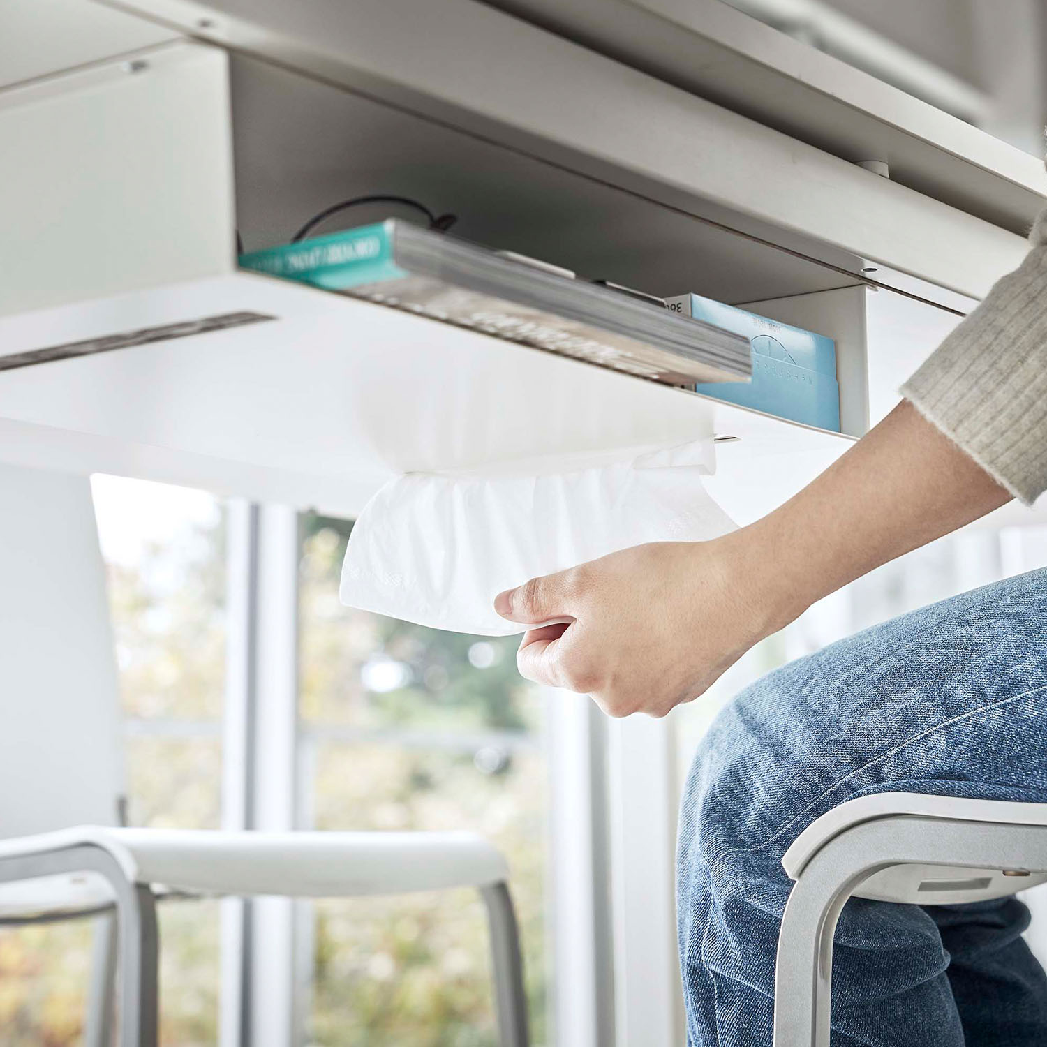 Tower Under-Table Storage Rack With Tissue Dispener
