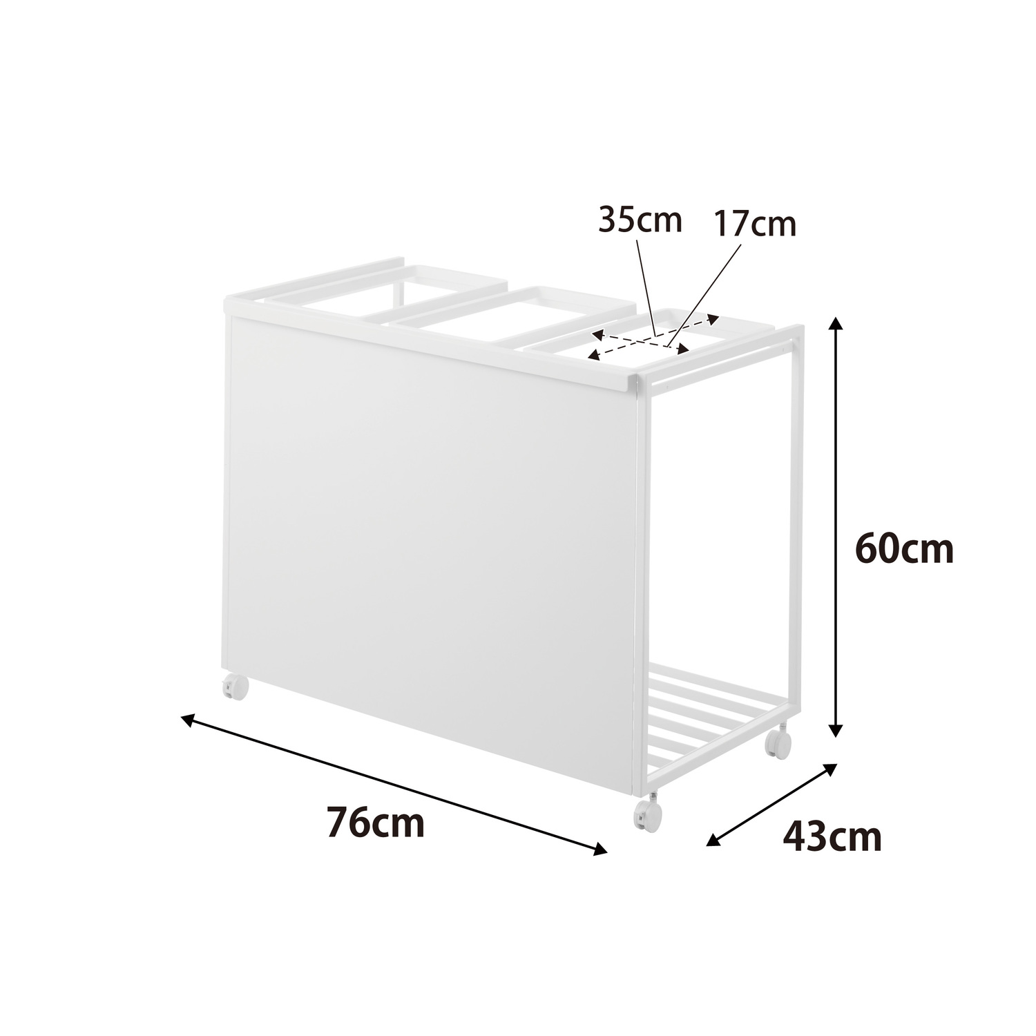 Tower Three-Compartment Recycling Cart [45L] Size Spec