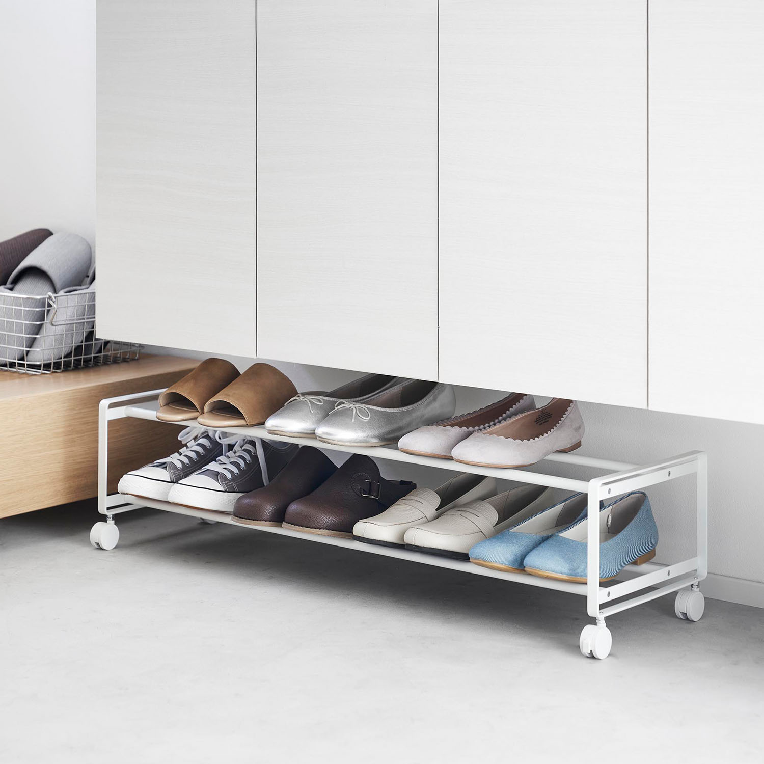 Tower Two-Tier Rolling Shoe Rack