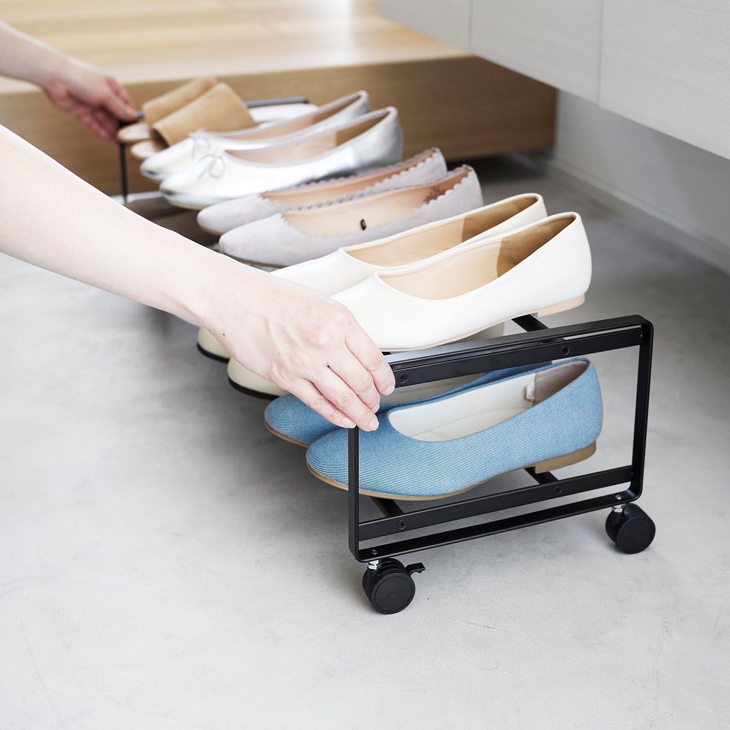 Tower Two-Tier Rolling Shoe Rack