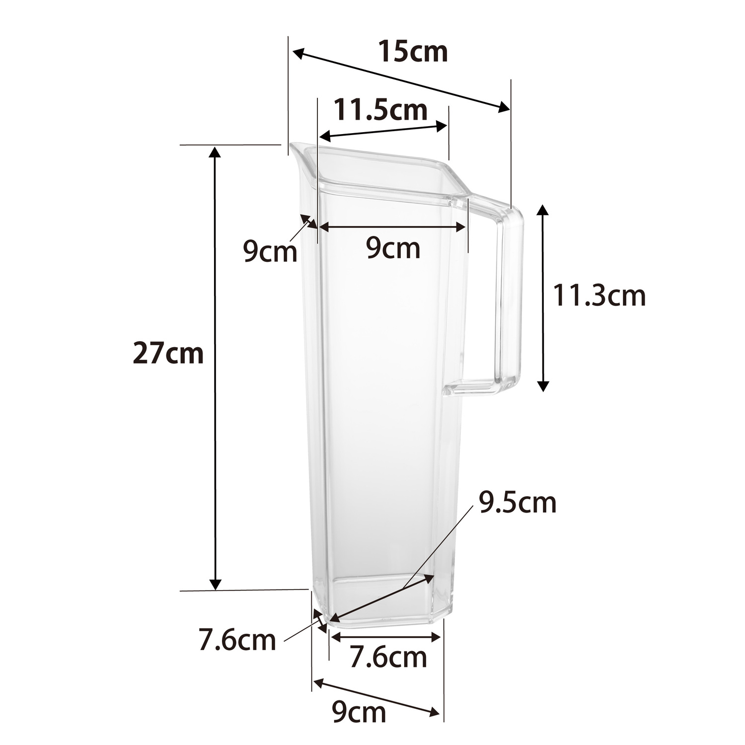 Tower Water Pitcher With Handle - 1.2L Size Spec