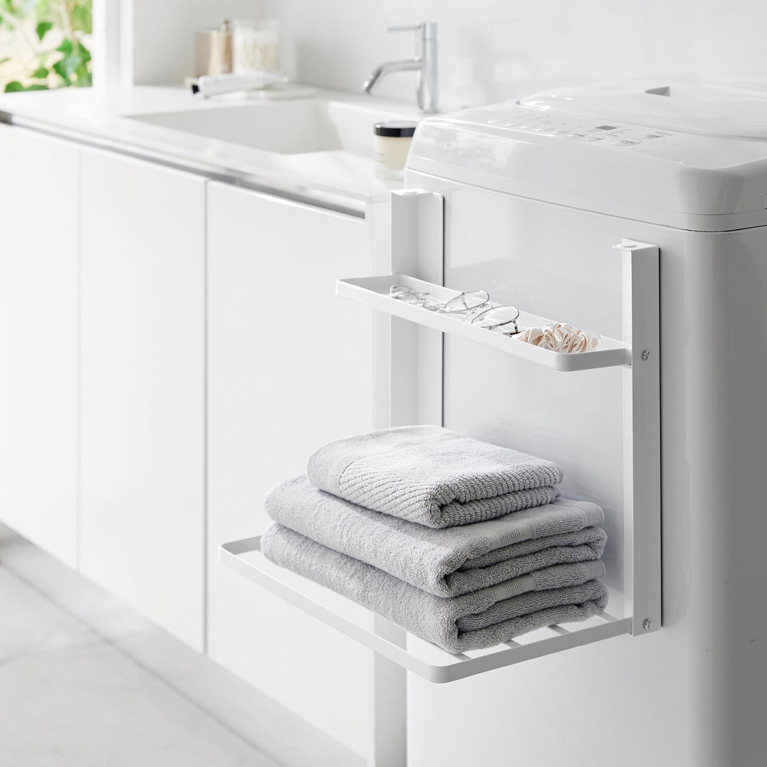 Tower Washing Machine-Side Magnetic Folding Shelf - Two-Tier