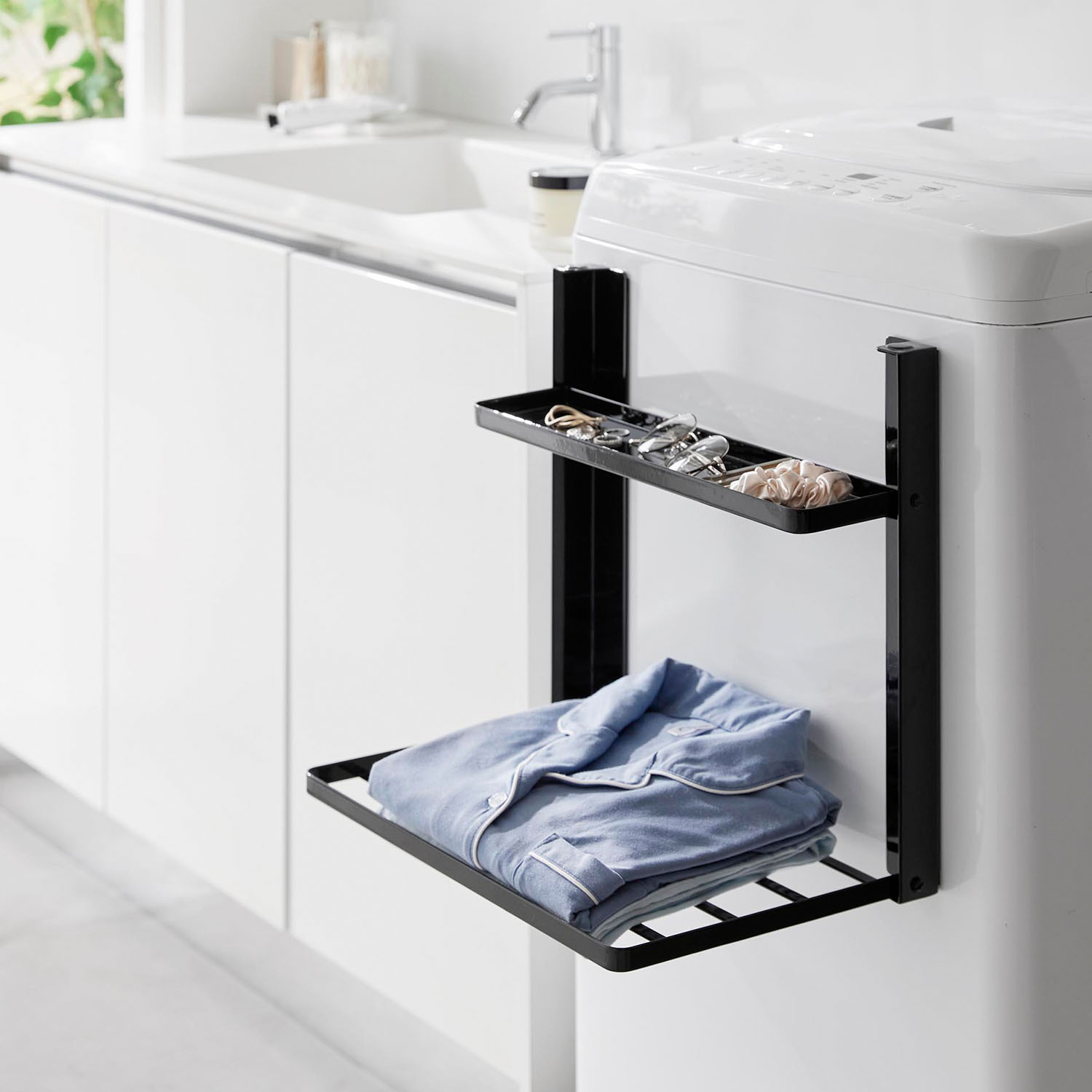 Tower Washing Machine-Side Magnetic Folding Shelf - Two-Tier