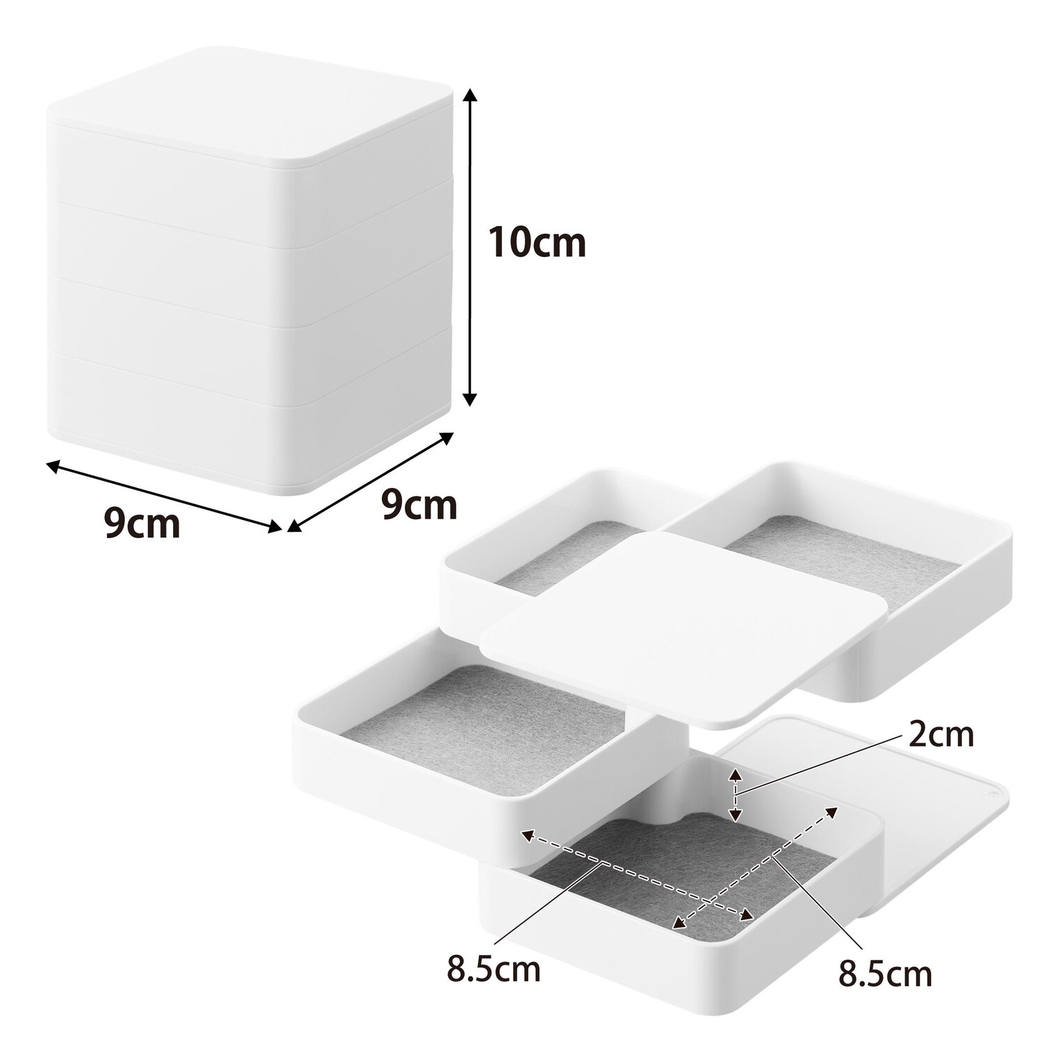 Tower Stacked Jewelry Box - Square Size Spec