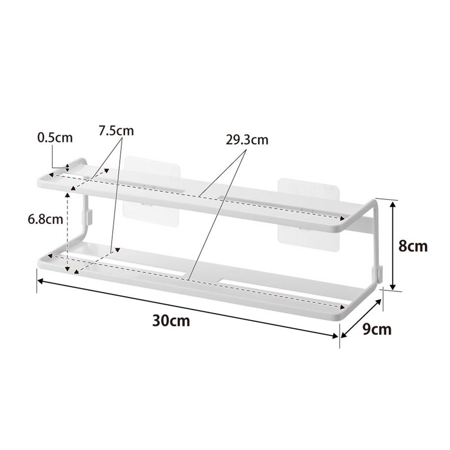 Tower Two-Tier Self-Adhesive Toiletries Rack Size Spec